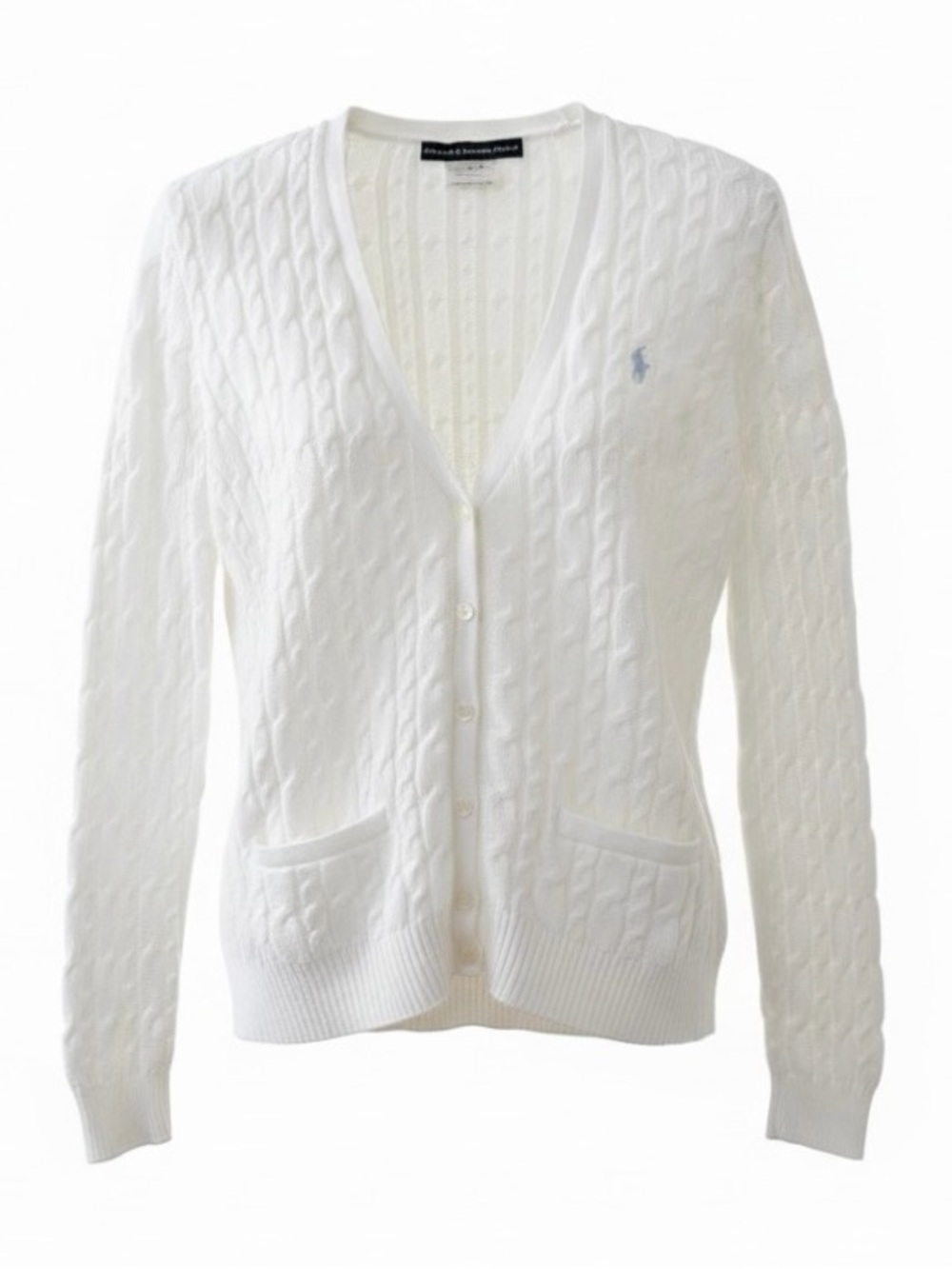Ralph Lauren White V-Neck Cable Knit Button Down Cardigan Sweater Size Medium